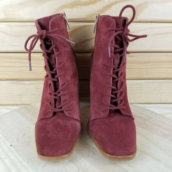 Vince Camuto 8 US Red Suede Leather Lace-Up High Heel Ankle Boots Booties NEW - Picture 2 of 11